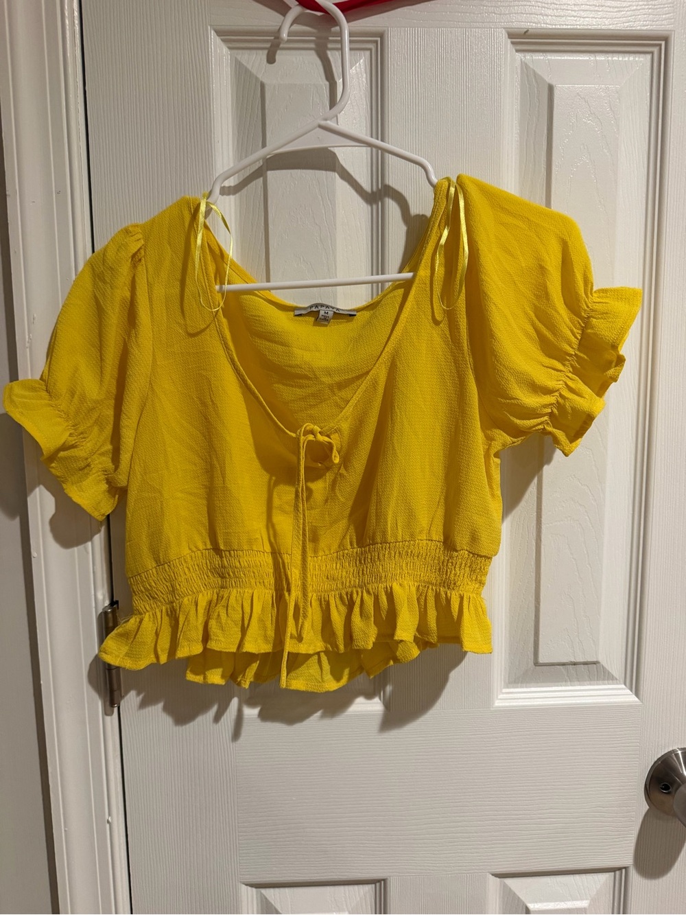 Papaya Bright Yellow Ruffle Tie-Front Crop Top